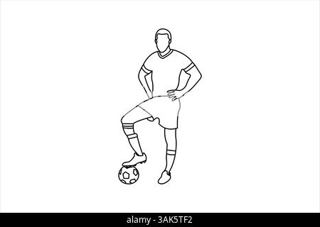 Fußball durchgehende eine Linie Kunstzeichnung des Konzepts Kritzelstil Umrissvektor Illustration Stock Vektor