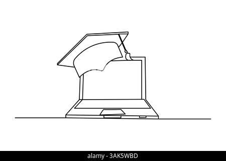 Durchgehende einzeilige Zeichnung der Graduierung Kappe abstrakte Umrissvektorgrafik Icon Stock Vektor