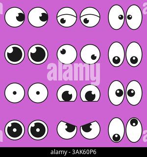 Set von Cartoon Augen isoliert auf lila Hintergrund Comic Stock Vektor
