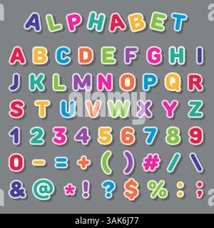 Vektoralphabet mit Zeichen und Buchstaben in einem hellen Stil mit gepunkteten Strichen Stock Vektor