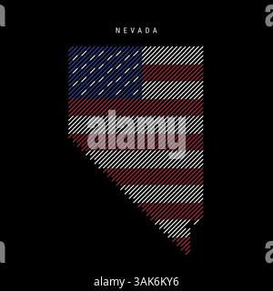 Nevada US-Bundesstaat schraffierte Silhouettenkarte mit schrägen parallelen Linien in den Farben der amerikanischen Flagge, strukturierte stilisierte Karte. Vektorillustratio Stock Vektor