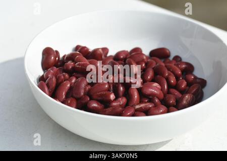 Rote Kidneybohnen in einer weißen Schüssel Stockfoto
