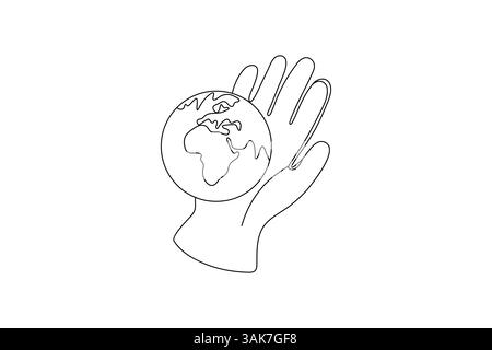 Globe of the Earth eine Linie Kunstplanet minimalistisches Design auf weißem Hintergrund Hand gezeichnete Vektorillustration Stock Vektor