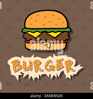 Vektorbanner im flachen Burger-Stil mit Text und Schatten auf einem Musterhintergrund Stock Vektor