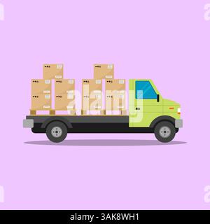 Vektor-Illustration LKW mit Boxen, Lieferung von Waren, flacher Stil auf einem hellen Hintergrund, für Werbung und Design Stock Vektor