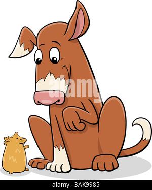 Zeichentrickillustration einer lustigen Hundetierfigur mit kleinem Hamster Stock Vektor