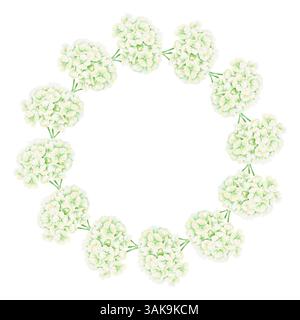 Aquarellkranz aus weichen grünen Hortensie-Blüten. Ideal für Hochzeit Schreibwaren, Naturtee und Kosmetikverpackungen, Frühlingsferien, Romantik Stockfoto