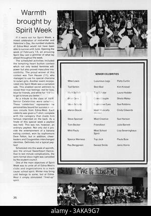 Windigo '78, das Jahrbuch der Edina West High für 1978, hält die Höhepunkte des akademischen Jahres 1977-1978 fest, darunter Studentenleben, Vereine und Leichtathletik. Stockfoto