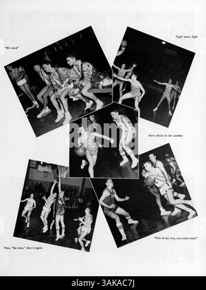 Diese Ausgabe des Mustang Jahrbuchs der Breck School aus dem Jahr 1959 dokumentiert die Aktivitäten, Sportarten und Veranstaltungen des akademischen Jahres 1958-1959 mit Schülern, Lehrkräften und Vereinen. Stockfoto