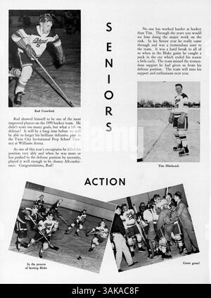 Das „Mustang“ Jahrbuch 1959 der Breck School zeigt die bedeutenden Veranstaltungen, sportlichen Errungenschaften und Schülerbeiträge aus dem akademischen Jahr 1958-1959. Stockfoto