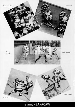 Diese Ausgabe 1959 des Mustang Jahrbuchs der Breck School beleuchtet die Errungenschaften, außerschulischen Aktivitäten, sportlichen und gesellschaftlichen Ereignisse des Schuljahres 1958-1959. Stockfoto