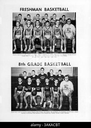 Das „Mustang“ Jahrbuch 1959 erfasst wichtige Ereignisse, Leistungen der Schüler, sportliche Höhepunkte und die Teilnahme der Lehrkräfte aus dem akademischen Jahr 1958-1959 an der Breck School. Stockfoto