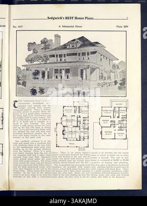 Die zwölfte Ausgabe von Sedgwick's Best House Plänen enthält eine Vielzahl von fast 200 Hausdesigns, einschließlich Bungalows, Cottages, Rahmenzementhäuser und Backsteinhäuser. Diese Pläne wurden von Charles Sedgwick entworfen und in den USA und Kanada gebaut. Stockfoto