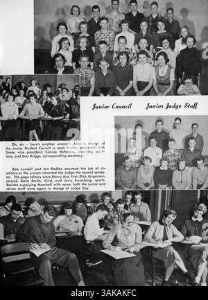Das Jahrbuch „The Cardinal“ von 1953 dokumentiert wichtige Ereignisse, Sport, Lehrkräfte, Vereine und die Schülerschaft der Marshall High School während des Schuljahres 1952-1953. Stockfoto
