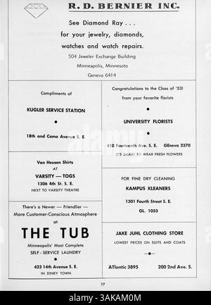 Diese Ausgabe des Jahrbuchs „The Cardinal“ von 1953 dokumentiert das Studentenleben der Marshall High School, Lehrkörper, Vereine, Leichtathletik und Veranstaltungen aus dem akademischen Jahr 1952-1953. Stockfoto