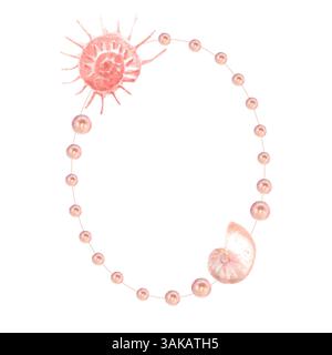 Ovaler Rahmen aus Perlen mit Muscheln Stockfoto