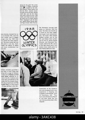 Das Echowan Jahrbuch 1988 der St. Louis Park High School fasst das Wesen des akademischen Jahres 1987-1988 zusammen und dokumentiert die Leistungen der Schüler, Schulveranstaltungen, Sportmannschaften, Clubs, und die Höhepunkte der Fakultät. Stockfoto