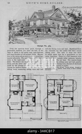 Keith's Home-Builder, veröffentlicht 1900 monatlich von Walter J. Keith, präsentiert zwölf Ausgaben, die Architekturentwürfe mit Grundrissen, Fotos und Illustrationen zeigen. Das Magazin behandelt Themen wie Wohnungsbau, Innenarchitektur, Landschaftsarchitektur, Baumaterialien und Wohnmöbel. Zu den Themen gehören Pläne für Kirchen und Schulen. Stockfoto