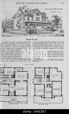 Keith's Home-Builder, veröffentlicht 1900 von Walter J. Keith, umfasste Wohnbaupläne, detaillierte Kostenschätzungen, Grundrisse und Artikel über Wohnbau, Innenarchitektur und Landschaft. Das Magazin warb auch für Baumaterialien und Wohnmöbel. Stockfoto