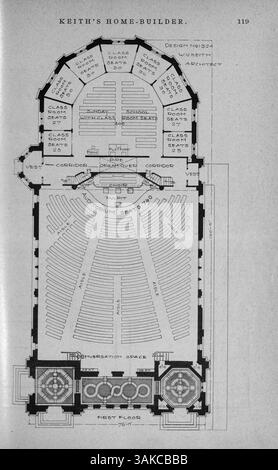 Keith's Home-Builder, eine monatliche Zeitschrift, die 1900 vom Minneapolis-Architekten Walter J. Keith veröffentlicht wurde, zeigt Hausentwürfe mit Illustrationen, Fotos und Grundrissen. Das Magazin enthält auch Artikel über Wohnbau, Inneneinrichtung, Landschaftsgestaltung und Werbung für Wohnmöbel und -Materialien. Einige Ausgaben bieten Pläne für Kirchen, Schulen und andere Gebäude. Stockfoto