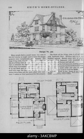 Keith's Home-Builder, veröffentlicht 1900, enthält zwölf Ausgaben mit architektonischen Entwürfen, Grundrissen und Fotografien. Das Magazin enthält auch Artikel über Wohnbau, Inneneinrichtung und Landschaftsgestaltung. Kostenschätzungen für jedes Design werden zusammen mit Werbung für Baumaterialien und Wohnmöbel vorgelegt. Einige Ausgaben bieten Pläne für Kirchen und Schulen. Stockfoto