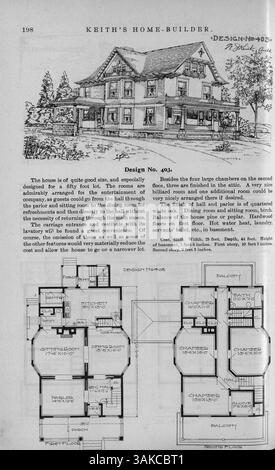 Das Magazin „Keith's Home-Builder“ von Walter J. Keith enthält zwölf monatliche Ausgaben mit Grundrissen und Details zum Wohndesign. Enthält Artikel über Innenarchitektur, Landschaftsplanung und Baukosten für Häuser sowie Werbung für Baumaterialien und Möbel. Einige Ausgaben bieten Pläne für Kirchen und Schulen. Stockfoto