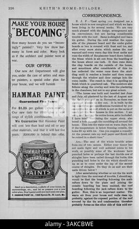 Das monatlich erscheinende Home-Builder-Magazin von Walter J. Keith zeigt Illustrationen, Grundrisse und Fotos von Hausentwürfen. Das Magazin enthält Artikel über Wohnbau, Inneneinrichtung und Landschaftsgestaltung sowie Werbung für Wohnmöbel und Baumaterialien sowie Pläne für Kirchen und Schulen. Stockfoto