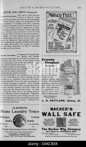 Eine Sammlung von zwölf Ausgaben von *Keith's Home-Builder*, veröffentlicht von Walter J. Keith im Jahr 1900, mit Hausentwürfen, Grundrissen und Baukosten. Das Magazin enthält Artikel über Wohnbau, Inneneinrichtung und Landschaftsgestaltung sowie Werbung für Baumaterialien und Wohnmöbel. Es enthält Illustrationen, Fotos und einige Ausgaben umfassen Pläne für Kirchen, Schulen und andere Gebäude. Stockfoto