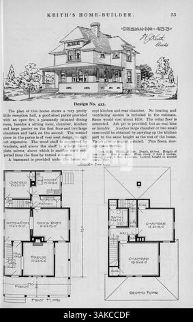 Zwölf Ausgaben von Keith's Home-Builder Magazine zeigen Grundrisse, Fotos von Hausentwürfen und Baubeschreibungen. Artikel bieten Einblicke in die Inneneinrichtung, die Landschaftsgestaltung und die Verwendung von Baumaterialien. Auch Werbung für Wohnmöbel und Baubedarf ist enthalten. Stockfoto