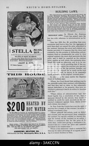 Keith's Home-Builder, 1900 monatlich von Walter J. Keith veröffentlicht, bot Wohnentwürfe, Grundrisse und Kostenaufteilungen an. Darüber hinaus wurden Artikel über Wohngebäude, Inneneinrichtung und Landschaftsgestaltung sowie Werbung für Baumaterialien und Wohnmöbel vorgestellt. Stockfoto