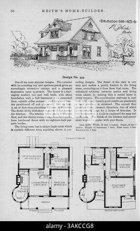 Eine Auswahl von zwölf Ausgaben von Keith's Home-Builder mit Schwerpunkt auf architektonischen Entwürfen, Grundrissen und Fotografien. Die Artikel decken Wohngebäude, Inneneinrichtung, Landschaftsgestaltung und Baumaterialien ab. Das Magazin enthält Anzeigen für Möbel und Baubedarf. Stockfoto