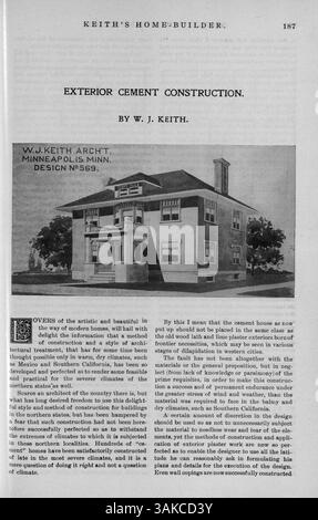 Keith's Home-Builder, herausgegeben von Walter J. Keith, präsentiert zwölf Ausgaben zu Bauplänen, Grundrissen, Beschreibungen und Baukosten. Das Magazin behandelt auch Themen wie Innenarchitektur, Landschaftsarchitektur und Werbung für Baustoffe und Wohnmöbel. Stockfoto