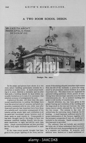 Keith's Home-Builder, veröffentlicht 1900, enthält Artikel über Wohnbau, Innenarchitektur und Landschaftsgestaltung sowie Grundrisse und Fotografien verschiedener Architekturstile. Das Magazin liefert Kostenschätzungen für Gebäude, Werbung für Wohnmöbel und Pläne für Schulen und Kirchen. Stockfoto