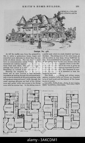 Zwölf Ausgaben von Keith's Home-Builder, herausgegeben von Walter J. Keith, bieten Einblicke in Wohndesign, Inneneinrichtung und Landschaftsplanung. Das Magazin enthält Illustrationen, Fotos, Grundrisse und Kostenvoranschläge. Einige Ausgaben enthalten auch Baupläne für Kirchen und Schulen. Stockfoto