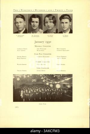Das South High Yearbook 1930 mit dem Titel „Tiger 1930“ dokumentiert das Schuljahr 1929-1930, wobei die Schüler, Lehrer, sportliche Veranstaltungen und außerschulische Aktivitäten hervorgehoben werden. Es dient als historische Aufzeichnung des akademischen und sozialen Lebens an der South High, wobei besonderes Augenmerk auf die Rolle der afroamerikanischen Geschichte in der Gemeinde gelegt wird. Stockfoto