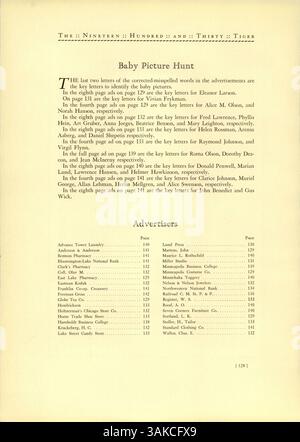 Dieses Jahrbuch der South High School mit dem Titel 'Tiger' (1930) bietet einen historischen Bericht über das akademische Jahr 1929-1930 und dokumentiert Studenten, Dozenten, Sportmannschaften, Clubs, und Schulveranstaltungen mit Schwerpunkt auf afroamerikanischer Geschichte und Kultur. Stockfoto