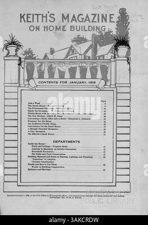 Das monatlich vom Architekten Max L. Keith veröffentlichte Keith's Magazine bietet detaillierte Grundrisse, Hausentwürfe und Baukosten. Das Magazin enthält Artikel über Baustile, Wohnkultur, Landschaftsgestaltung und Werbung für Baumaterialien. Stockfoto