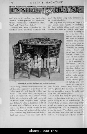 Max L. Keith's Magazine, das erstmals 1918 veröffentlicht wurde, bietet Hausentwürfe mit Grundrissen, Fotografien und Kostenschätzungen. Das Magazin enthält Artikel über Wohnbau, Innenarchitektur, Landschaftsgestaltung und Baumaterialien sowie Werbung für Wohnmöbel und öffentliche Gebäude wie Schulen und Kirchen. Stockfoto