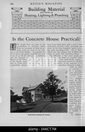 Keith’s Magazin on Home Building, das 1918 vom Architekten Max L. Keith veröffentlicht wurde, umfasst zwölf Ausgaben mit Hausentwürfen, Grundrissen und Details zu den Baukosten. Das Magazin befasst sich mit Inneneinrichtung, Landschaftsgestaltung und Werbung für Baumaterialien, Wohnmöbel und Bauzubehör. Stockfoto