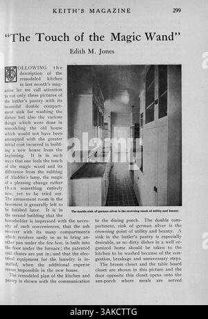 Keith's Magazine, das erstmals 1918 veröffentlicht wurde, bietet Hausentwürfe, Grundrisse, Fotos und detaillierte Baukosten. Es enthält auch Artikel über Innenarchitektur, Landschaftsplanung und Werbung für Wohnmöbel und Baumaterialien. Stockfoto