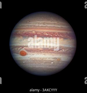 14. April 2014: Das Hubble-Weltraumteleskop fängt den größten Planeten im Sonnensystem ein, nachdem Jupiter am 3. April 2017 die nächste Annäherung an die Erde gemacht hat. In einer Entfernung von 415 Millionen Meilen (668 Millionen Kilometer) von der Erde zeigt Jupiter deutlich die bunte, rauschende Atmosphäre, den legendären Great Red Spot und seinen kleineren Begleiter in weiter südlichen Breiten, genannt Ã’Red Spot Jr. (Credit Image: © NASA/Planet Pix via ZUMA Wire) Stockfoto