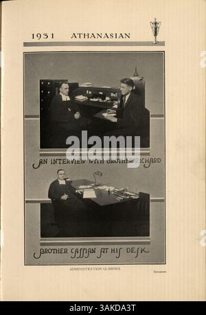 Das Jahrbuch „Athanasian“ 1931 der de La Salle High School beleuchtet die Schüler, Dozenten, Vereine, Leichtathletik und andere wichtige Veranstaltungen des akademischen Jahres 1930-1931. Stockfoto