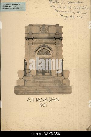 Die Ausgabe 1931 des de La Salle Jahrbuchs mit dem Titel Athanasian dokumentiert die Schüler, Lehrer, Clubs, und sportliche Veranstaltungen aus dem Schuljahr 1930-1931 in de La Salle. Stockfoto