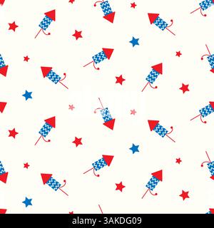 Feuerwerk nahtloser Hintergrund 4. Juli-Druck Stock Vektor