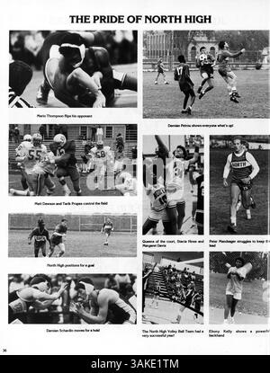 Dieses Polaris Jahrbuch 1988 der North High School zeigt Schüler, Dozenten, Vereine, Sportmannschaften und wichtige Veranstaltungen des Schuljahres 1987-1988. Stockfoto