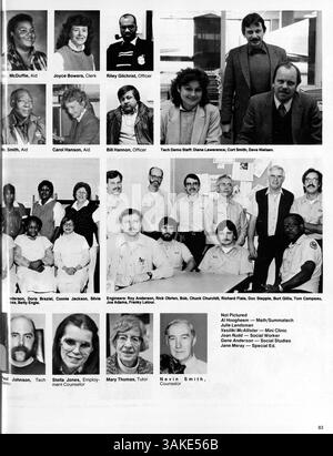 Diese Ausgabe des Jahrbuchs „Polaris“ von 1986 zeigt die Schüler, Lehrkräfte, Sportprogramme und Schulaktivitäten der North High School aus dem akademischen Jahr 1985-1986. Stockfoto