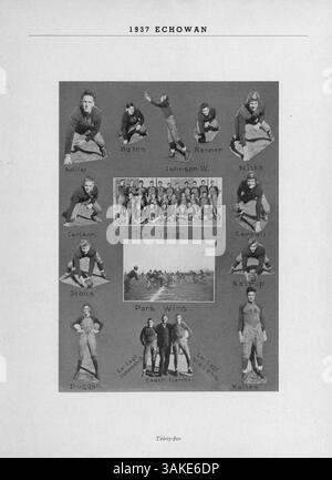 Dieses Jahrbuch mit dem Titel Echowan 1937 fasst die Höhepunkte des akademischen, sportlichen und außerschulischen Lebens der St. Louis Park High School zusammen, einschließlich Bildern und Aufzeichnungen von Schulvereinen und Schülerleistungen im Laufe des Jahres 1936-1937. Stockfoto