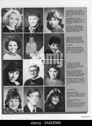 In der Ausgabe 1987 von „A Touch of Class“, dem Jahrbuch der Orono High School, werden Schüleraktivitäten, Lehrer, Vereine und sportliche Veranstaltungen während des Schuljahres 1986-1987 vorgestellt. Stockfoto