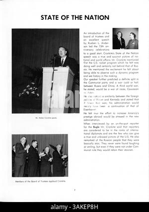 Das Mustang Jahrbuch 1961 von der Breck School zeigt die Höhepunkte des Schuljahres, mit Schülerschaft, Lehrkörper, Leichtathletik und Schulveranstaltungen von 1960 bis 1961. Stockfoto