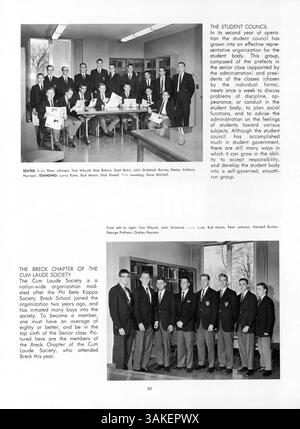 Dieses Jahrbuch der Breck School beleuchtet das akademische Jahr 1960-1961, einschließlich Sport, Clubs und bedeutenden Schüleraktivitäten und -Veranstaltungen. Stockfoto